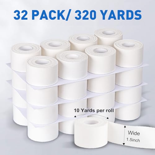 CHMI Athletic Tape,White Sports Tape (32 Pack), 320 Yards Rolls Very Strong Easy Tear NO Sticky Residue Best Tape for Gymnastics Climbing Bat Injuries Medical (1.5 Inch X 320 Yards).