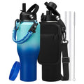40 oz Insulated Water Bottle with Flip Straw & Auto Spout Lid for Camping - color: Caribbean Blue, size: 40 Ounces