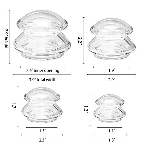 ICUPPING Clear Silicone Cupping Therapy Set, 4 Body Massage Cups (4 Cups) - size: 1XL+1L+1M+1S (4 pcs)