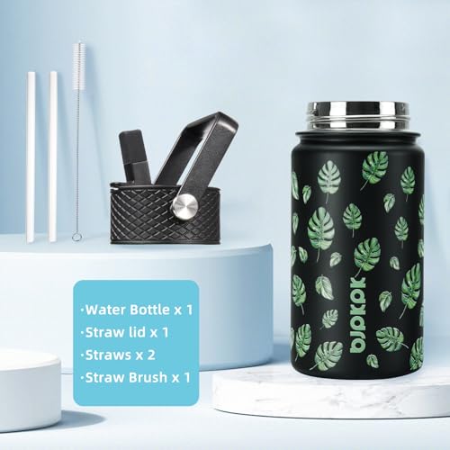 BJPKPK Insulated Water Bottle, 15oz Stainless Steel with Straw Lid - color: Leaf, style: 15oz