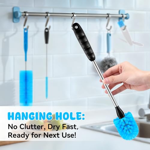 Bottle Brush Set with Straw Cleaner Brush and 3 in 1 Cup Lid Cleaning Brush, Water Bottle Cleaner with Long Handle for Cleaning Narrow Neck Beer, Cup, Wine Glasses, Tumblers, Baby Bottles - color: 4pack-blue