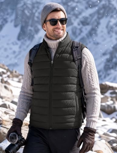 TACVASEN Men's Lightweight Packable Puffer Winter Warm Vests Outerwear - color: Black, size: X-Large