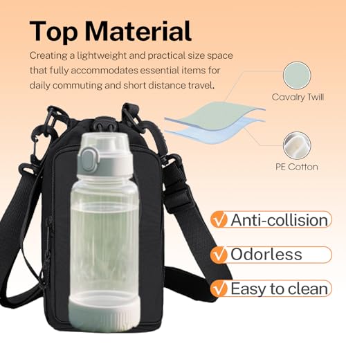 Water Bottle Holder with Phone Pocket for 40/32 oz,Water Bottle Holder/Sleeve with Adjustable Shoulder Strap and Charm. - color: Black