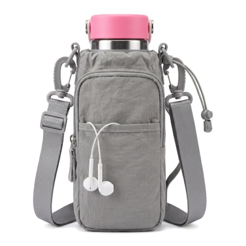 Bokelai Water Bottle Holder Bag with Strap Lightweight Crossbody Carrier Sling Bag for Hiking Camping Travelling Water Bottle Sleeve Gym Accessories - color: Light Grey