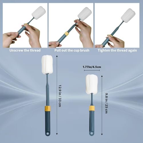 2-Pack Adjustable 12.9" Sponge Bottle Brushes Cleaning Set