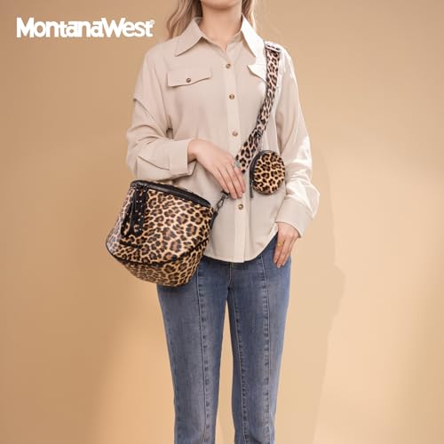 Montana West Crossbody Bag for Women, Vegan Leather Bum Bag with Coin Purse - color: Leopard