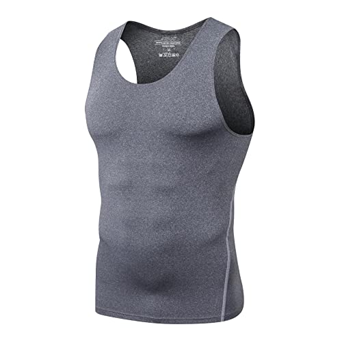 Mens 3 Pack Compression Tank Tops Sleeveless Compression Shirt - color: Grey+red+blue, size: 4X-Large