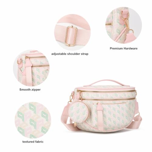 Makes Checkered Crossbody Bag Bum Bag for Women with Pouch - color: Beige P