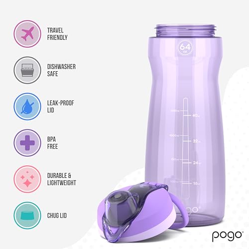 Pogo 64oz Plastic Water Bottle with Chug Lid and Carry Loop, Lilac - color: Lilac, size: 64 Ounces