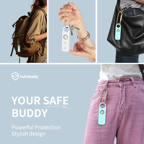 Personal Alarm for Women, Men, Kids, Elderly, Self Defense - Designed by Women 140DB Extra Speakers Alarm with Strobe Light, Rechargeable, Safety Alarms and Premium Keychain (Aqua Blue) - color: Aqua Blue