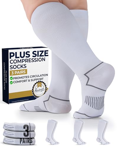Pembrook Plus Size Compression Socks for Women Wide Calf - 3 Pairs, 20-30mmHg Extra Wide Calf Compression Socks, Up to 4XL - color: White - 3 Pairs, size: X-Large