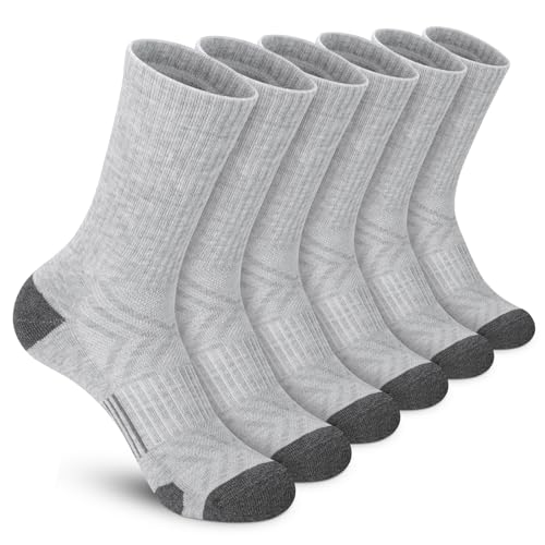 Felicigeely Athletic Crew Socks Cushioned Breathable for Men & Women 6 Pack - color: Grey, size: 6-9
