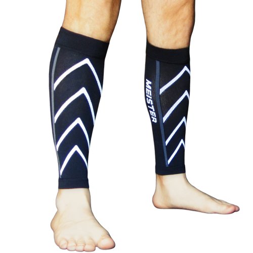 Meister 20-25mmHg Compression Running Leg Sleeves for Shin Splints (Pair) - color: Black, size: Large