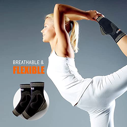 NeoAlly Copper Infused Ankle Brace Silicone Gel Ankle Support Compression Sleeves for Pain Relief, Plantar Fasciitis, Achilles Tendonitis, Large, 1 Pair