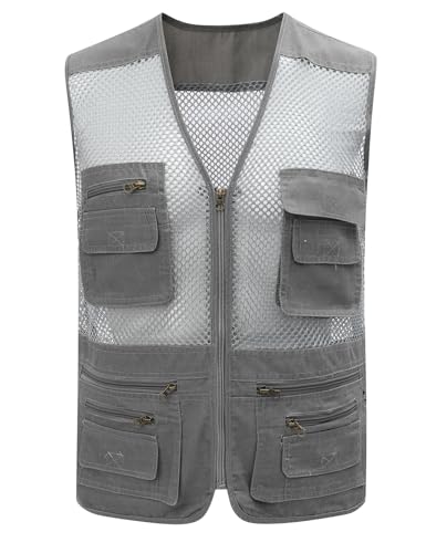 Gihuo Men's Utility Vest Fishing Safari Vest Summer Travel Vest with Pockets - color: Grey, size: Medium