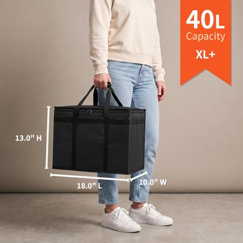NZ home Insulated Food Delivery Bag, Grocery Cooler & Catering Tote - color: Black, size: XL Plus