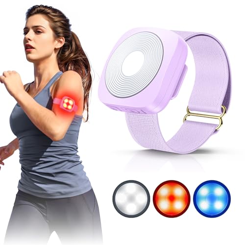 LED Safety Light, Clip on Strobe Running Lights for Runners, Rechargeable Running Light with 3 Adjustable Bands, High Visibility Reflective Running Gear for Hiking Running Bike Walking, 130dB, Purple