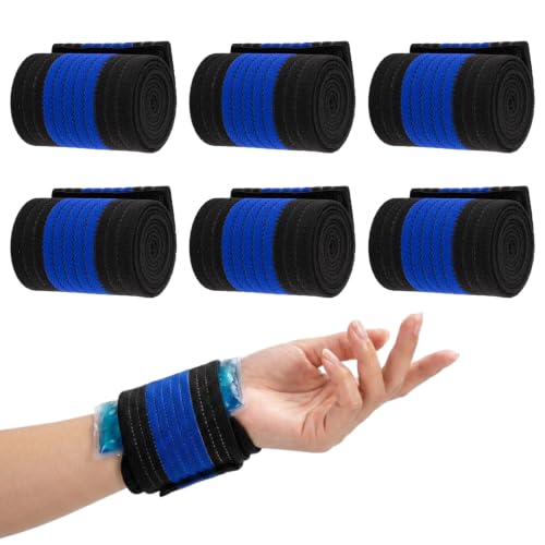6 Pack Ice Pack Extension Straps - 35"x3" Elastic Wrap for Hot & Cold Packs - color: Black and Blue