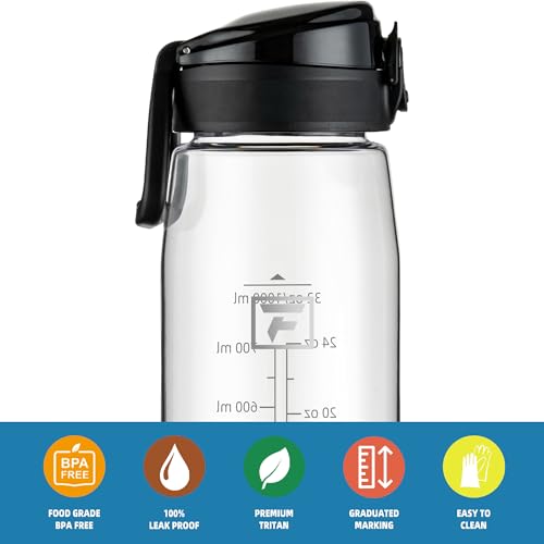 Fanhaw 32 oz Clear Plastic Water Bottle, Chug Lid, Clear & Black - color: Clear&Black