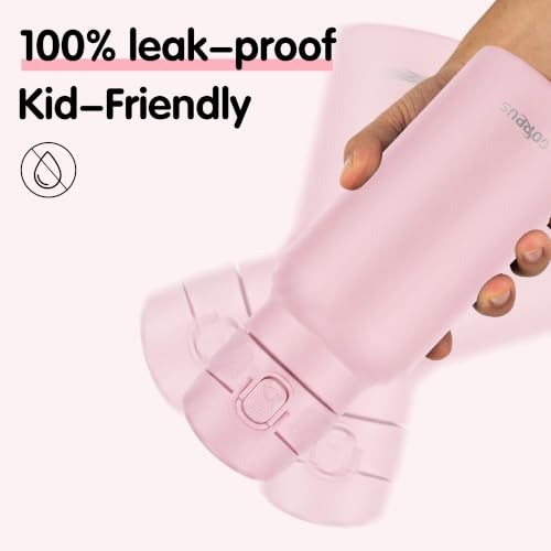 GOPPUS 17oz Kids Insulated Water Bottle, Leak-Proof Flip Lid & Carry Handle - color: Pink