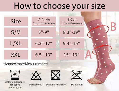 Open Toe Compression Socks 3 Pairs 20-25mmHg Toeless Graduated Compression Socks Sleeve - color: Pink and White, size: Large/X-Large (3 Pair)