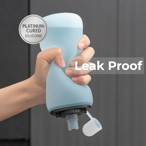 Handheld Running Water Bottle, Collapsible Silicone Foldable 350mL - color: Translucent Blue