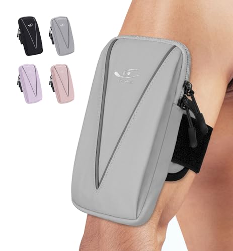 HiRui Cell Phone Holder Arm Bag & Wrist Bag for Phone, Sports Running Armband for Gym & Cycling, Compatible with iPhone 17/17Pro/Plus/16/15 Samsung Galaxy All Phones, Reflective & Adjustable (Gray) - color: Gray