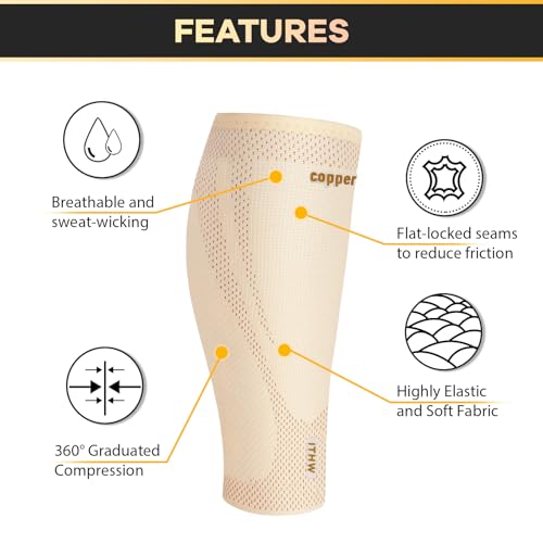 Copper Calf Compression Sleeves for Men Women, Shin Splint Relief, Grip - color: Nude, size: Small
