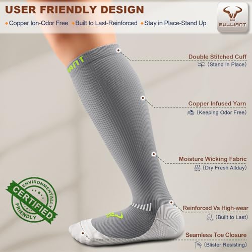 BULLIANT Men's Cushioned Compression Knee High Sports Recovery Socks 3Pack - color: 3pairs-gray8396, size: Small-Medium