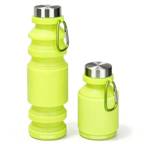Nefeeko Collapsible Water Bottle, Reuseable BPA Free Silicone Water Bottles - color: Green-18oz