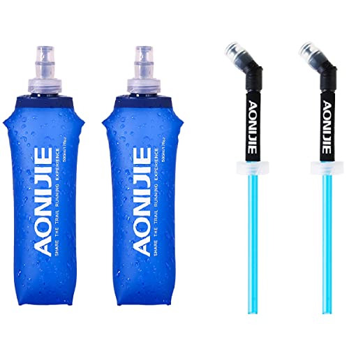 Azarxis TPU Soft Flask Collapsible Water Bottles BPA-Free 250ml 350ml 500ml for Hydration Vest Pack Running Hiking Cycling Climbing - color: 500ml / 16.9oz with Speed Straw - 2 Pack