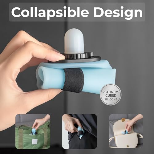 Handheld Running Water Bottle, Collapsible Silicone Foldable 350mL - color: Translucent Blue