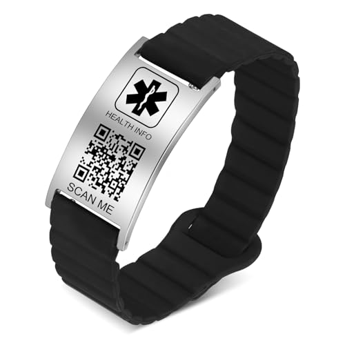 Medical Bracelets for Men Women with QR Code Medical Alert ID Bracelets - color: Agate Black Silver