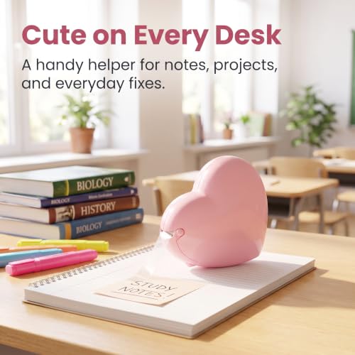 Pink Portable Candy Color Tape Dispenser Heart-Shaped Tape Dispenser Cute Roll Tape, Adhesives and Fasteners Tape Organizer Desk Home Office School Supply Tapes Office Tape Dispensers Office Supplies