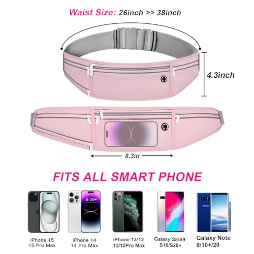 Slim Running Belt for Women Men,Runners Fanny Pack Phone Holder,Money Belt,Running Gear Accessories,with 3 Pockets (Jet Pink) - color: Jet Pink