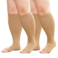 Plus Size Compression Socks: 2 Pairs Wide Calf Compression Toeless Stockings for Men Women - Open Toe 20-30 mmHg - color: Beige-2 Pairs, size: Large-X-Large
