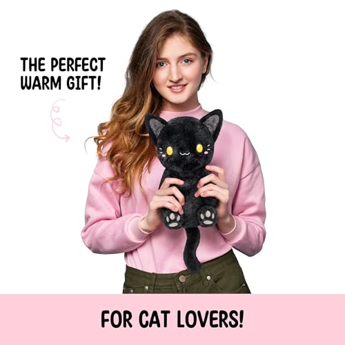 Black Cat Microwavable 1.5 lbs Unscented Heating Pad for Women and Kids- Cute Soft Cozy Pillow Plush Heatable Warm Stuffed Animals - Kawaii Hot and Cold Plushie - Black Cat Gifts for Girls and Women - color: Black Cat
