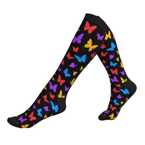 Compression Socks Knee High Circulation Support Socks For Women Men Athletic Running Hiking Cycling - color: Butterfly1