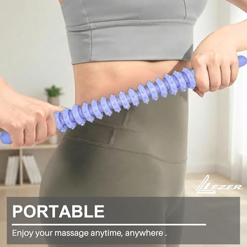 LEZER Flexible Massage Stick 21.7" Muscle Roller, 14 Roller Trigger Point, Deep Tissue Myofascial Release & Muscle Recovery, Bendable Body Massager for Neck, Back & Legs