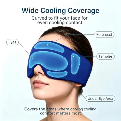 Cooling Gel Eye Mask for Puffy Eyes, Migraine & Headache Relief, Full Eye-Area Cold Compress for Eyes & Temples, FSA Eligible HSA Reusable Eye Ice Pack for Swelling & Post-Surgery Recovery - color: Blue