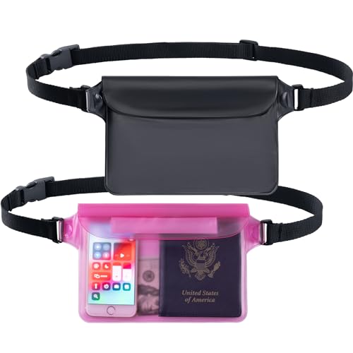 CADONO 2-Pack Waterproof Pouch with Adjustable Waist Strap - color: Black+Pink