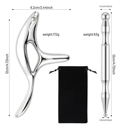 2 Pcs Trigger Massage Tool Acupuncture Pen Gua Sha Massage Scraping Tool Manual Reflexology Body Point Deep Tissue Muscle Scraper Massager for Head Neck Hand Waist Calf Foot(Silver,Large) - color: Silver, size: Large