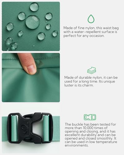 WATERFLY Fanny Pack Waist Bag: 2.5L Large 5 Zipper Pockets for Women Men - color: Light Green