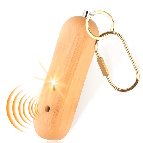Personal Safety Alarm,Self Defense Keychain,Gifts for Girls,Strobe Light,Rechargeable Portable,Emergency Safety Alarm for Women, Men, Children, Elderly（Wooden）