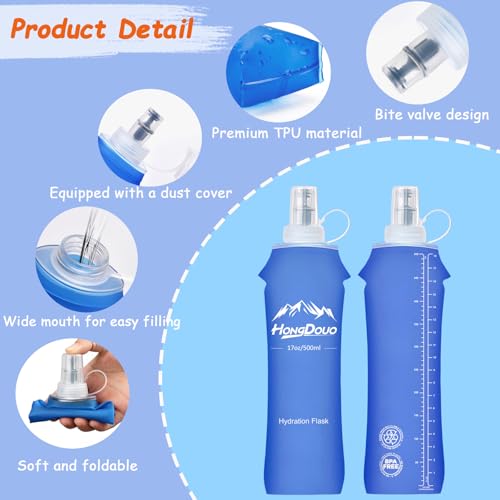 Flexible Running Bottles - Two Pack: 500ml/17oz, Foldable, BPA/PVC Free Soft Flask for Hydration Vests and Running Packs, Collapsible Leak-proof Pocket Bottle for Jogging, Hiking, Cycling, Climbing - color: White