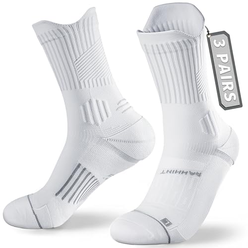 Rahhint Running Socks Crew for Long Run Coolmax Targeted Cushioned - color: White, size: 6-9