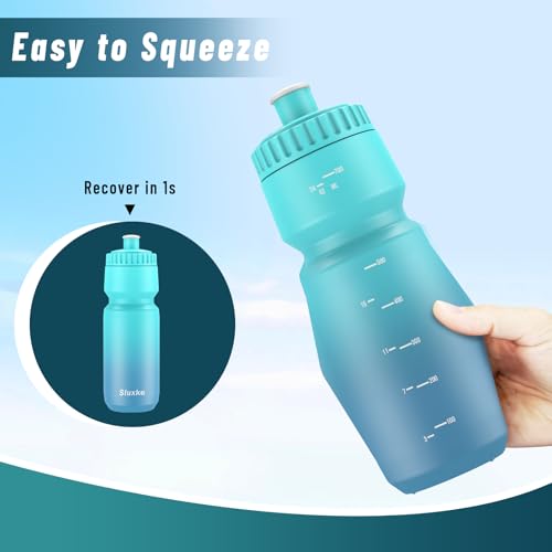 SLUXKE 24oz Cycling Water Bottle 2Pack, 720ml Sports Squeeze Bicycle Bottle BPA Free, Lightweight Fits Most Bike Cages - color: Blue Blue & Black, size: 24 Ounces