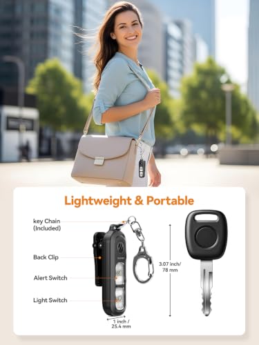 TECKNET Clip-On Personal Alarm with LED Light, USB-C Rechargeable, Black - color: Black