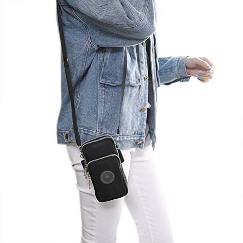 ZGMYC 3-Layers Cellphone Pouch Wristlet Purse Waterproof Sports Armband Shoulder Bag Wallet - color: Black