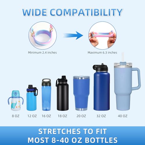 2Pack Water Bottle Handle - Soft Silicone Holder, Sling, Lanyard Fits Most 8-40oz Bottles, Compatible Stanley Cup - color: Blue+Green